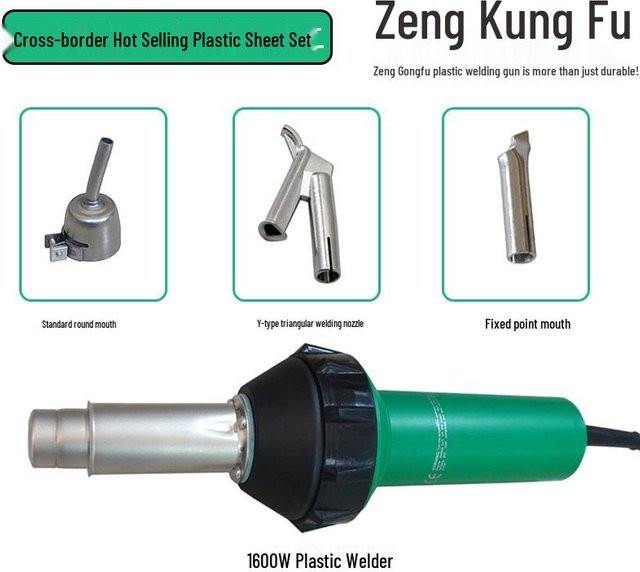GearUp AutoMoto Kunststoffschweißgerät mit 1600W Heißluftgebläse in Grün für PVC, PE und PP-Rohre sowie wasserdichte Membranen - Bild 1