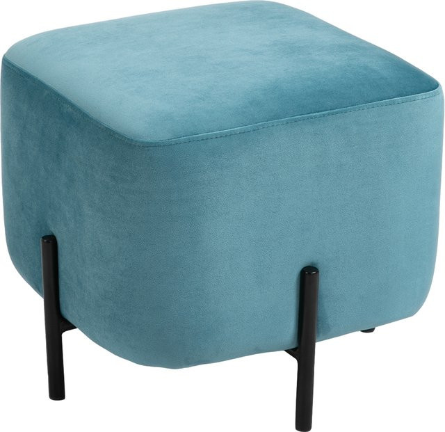 HOMCOM Fußhocker aus Samt und Stahl in Türkis, B/T/H: 44,5 x 44,5 x 41,5 cm - Bild 1