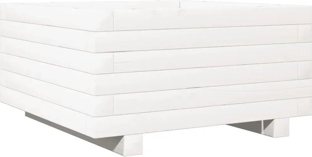 vidaXL Pflanzkübel aus Massivholz Kiefer in Weiß, B/T/H: 50 x 50 x 26,5 cm - Bild 1