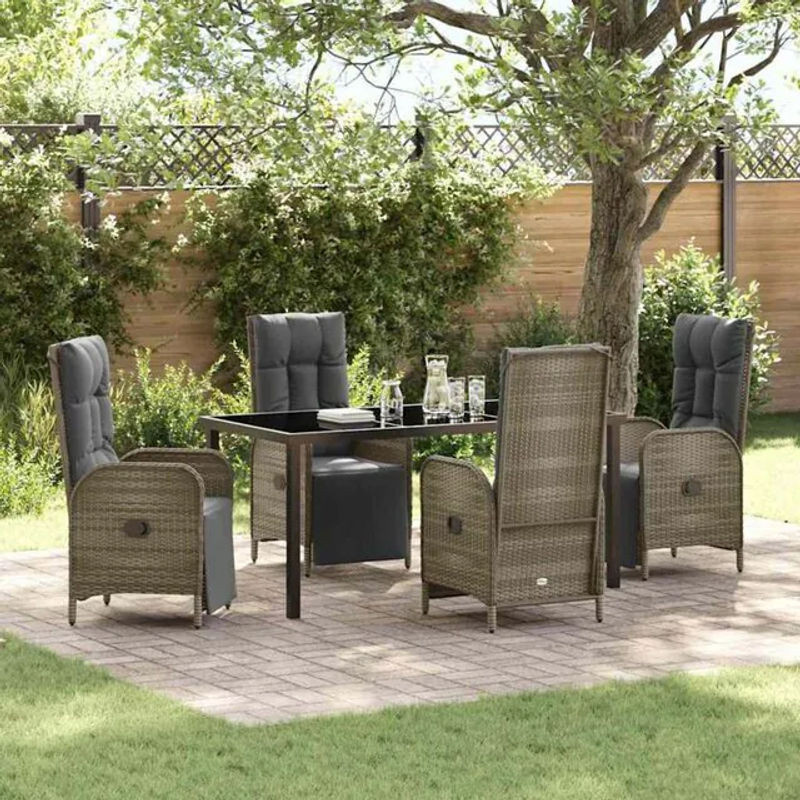 Garten Essgruppe aus Poly Rattan mit 5 Kissen in Grau von vidaxl - Bild 1