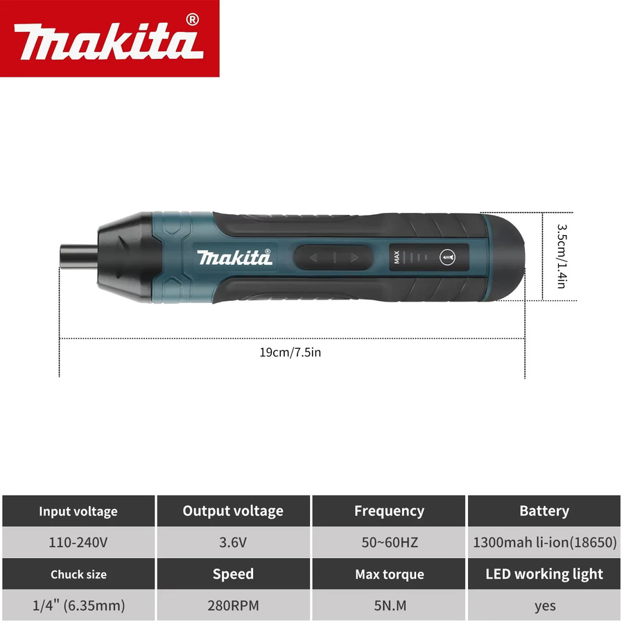Makita kabelloser elektrischer Schraubendreher in Petrol mit 1300 mAh wiederaufladbarem Akku und 2er-Set - Bild 2