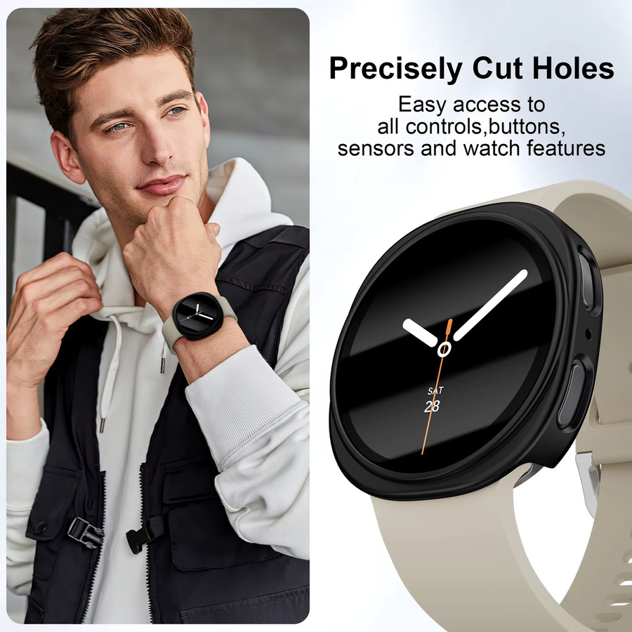 Schutzhülle für Samsung Galaxy Watch 8 (44 mm und 40 mm) mit gehärteter Glas-Displayschutzfolie und PC-Stoßstangenabdeckung in Schwarz und Transparent - Bild 4