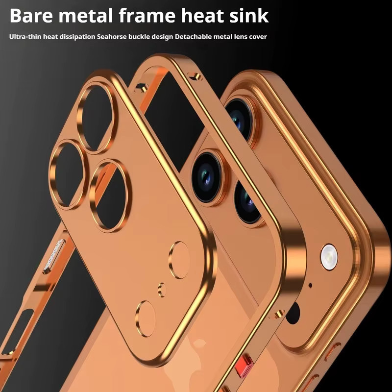 Luxuriöse Handyhülle aus Metalllegierung mit abnehmbarem Linsenschutzrahmen für Apple iPhone 17 Air, iPhone 16 und iPhone 15 Pro Max in Orange - Bild 3