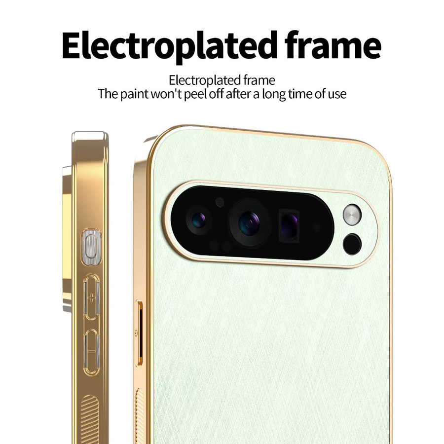 Vergoldetes Lederetui mit Goldfadenmuster für Google Pixel 11 10 9 8 7 6 A Pro XL Magnetische Kabellose Ladehülle in Schwarz und Gold - Bild 4