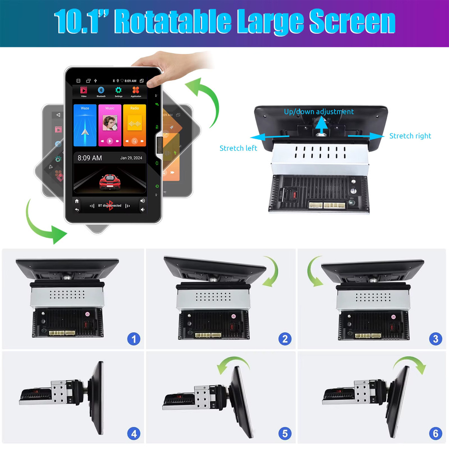 ESSGOO Android 15 Autoradio mit 10,1 Zoll drehbarem Touchscreen, Wireless Carplay, Android Auto, GPS, Bluetooth, WiFi und Mirror Funktion, Schwarz - Bild 2