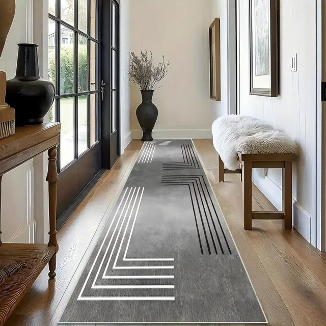 Moderner Flurläufer HYFBH in Grau, rutschfester Kurzflor Kristall Samt Teppich für Flur, Küche oder Schlafzimmer, B/T: 60 x 180 cm - Bild 1