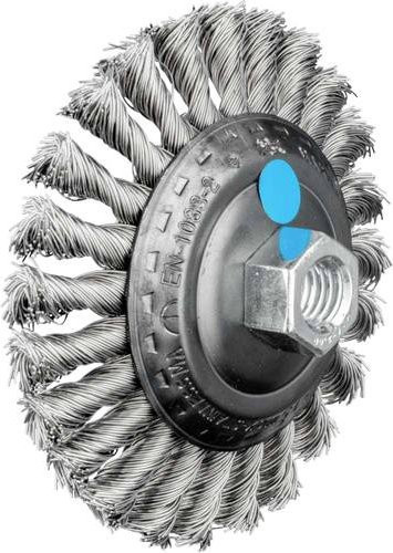 PFERD Kegelbürste KBG gezopft aus Edelstahl für Winkelschleifer, Farbe Silber, Durchmesser: 115 mm, M14 Gewinde, Drahtstärke: 0,50 mm - Bild 1