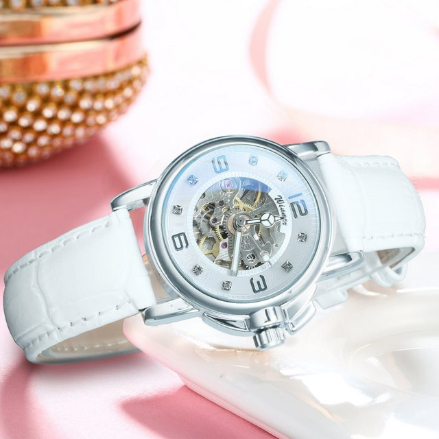 WINNER Armbanduhr Skelett, Automatik, Edelstahl, Silber, Leder, Damen - Bild 1