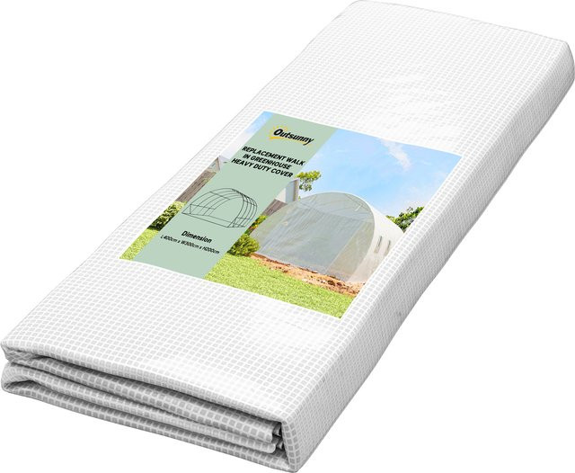 Outsunny Gewächshausfolie Weiß mit Rolltür und 8 Fenstern, wasserdichte und UV-beständige Polyethylenfolie für den Garten, B/T: 4 x 3 m - Bild 1