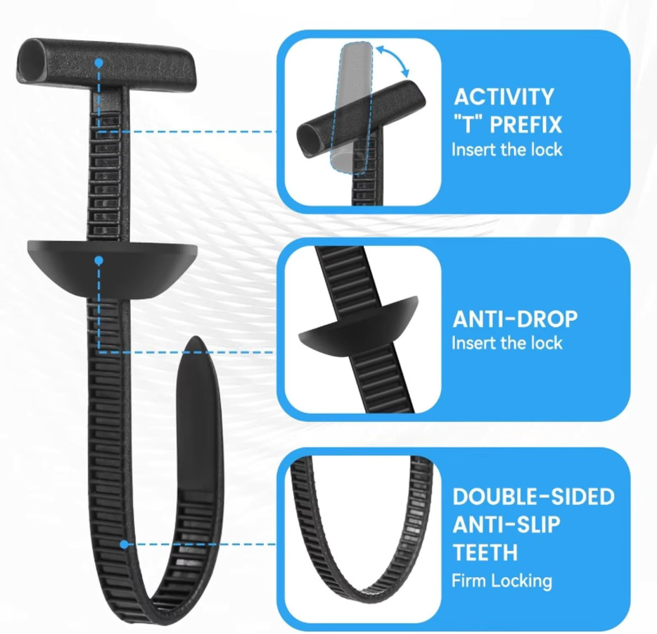 Nylon-Kabelbinder mit Schnalle und Stiftknopf in Schwarz, universelle selbstverriegelnde Befestigungsriemen für die Autoreparatur - Bild 5