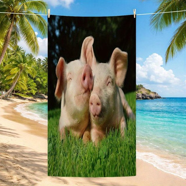 Ka Chen Muxi Strandtuch mit Schweinemuster in Weiß, Mikrofaser schnelltrocknend und hochabsorbierend, B: 30 cm, H: 60 cm - Bild 1