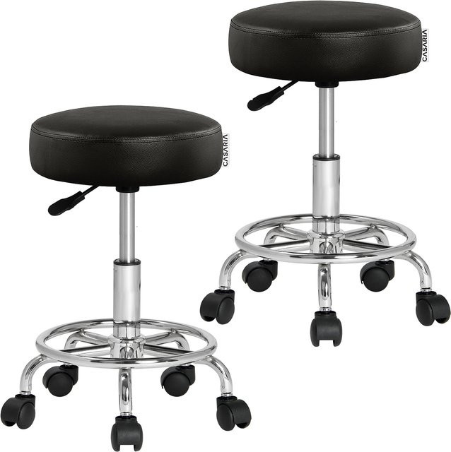 Casaria Rollhocker 2er-Set aus Kunstleder und Stahl in Schwarz mit Rollen und 360 Grad Drehung - Bild 1