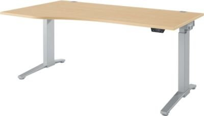 Schäfer Shop Genius Schreibtisch ERGOSTYLE S, elektrisch höhenverstellbar, einstufig, C-Fuß, inkl. Memory Master, Ahorn/weißaluminium, B: 180 cm, T: 80-100 cm, H: 71,5-118,2 cm - Bild 1