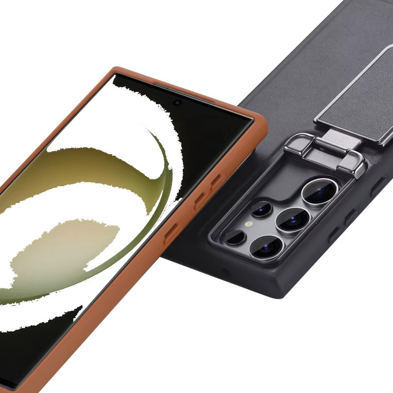 Stoßfeste Metall Schutzhülle mit Objektiv-Flip-Halterung für Samsung S25 Ultra, S24 Ultra und S23 in Braun - Bild 2