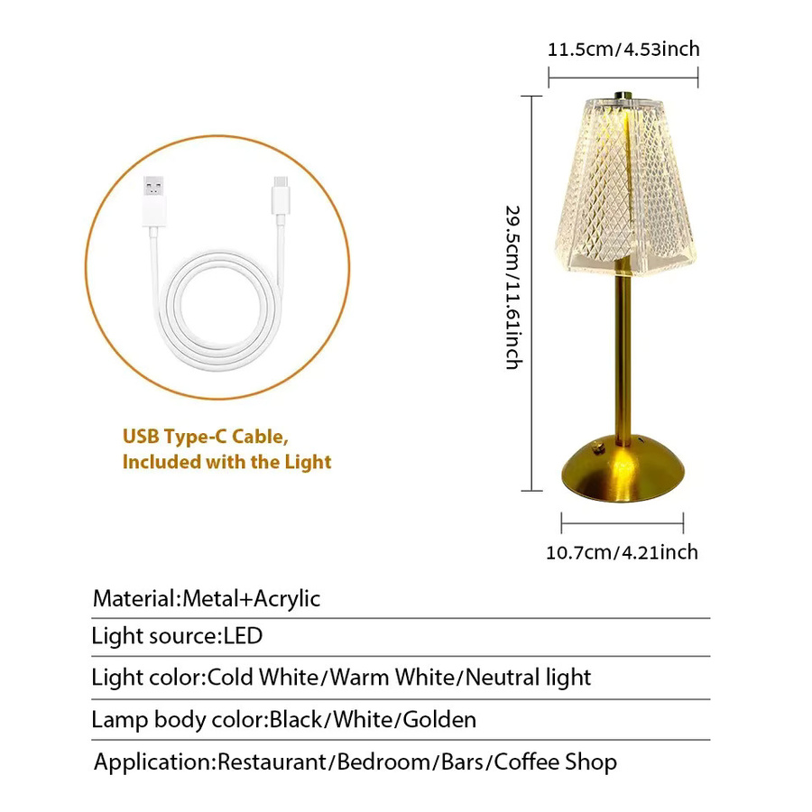 Moderne LED-Tischlampe in Gold/Messing mit Touch-Sensor, kabellose Nachttischlampe mit USB-Akku und 3-farbiger RGB-Beleuchtung, Höhe: 29,5 cm, Breite: 11,5 cm - Bild 3