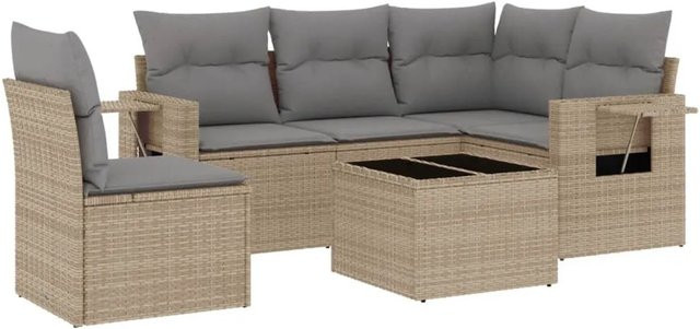 vidaXL 6-teilige Garten-Sofagarnitur aus Poly-Rattan mit Kissen in Beige - Bild 1