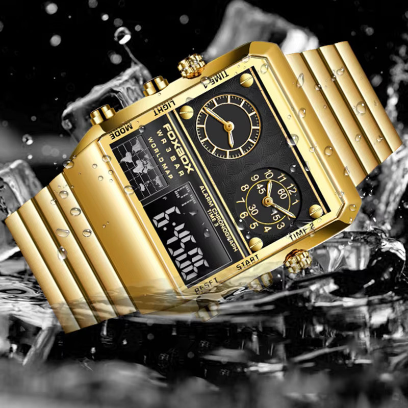 FOXBOX Armbanduhr Edelstahl, Gold, Eckig, Quarz, Herren - Bild 4