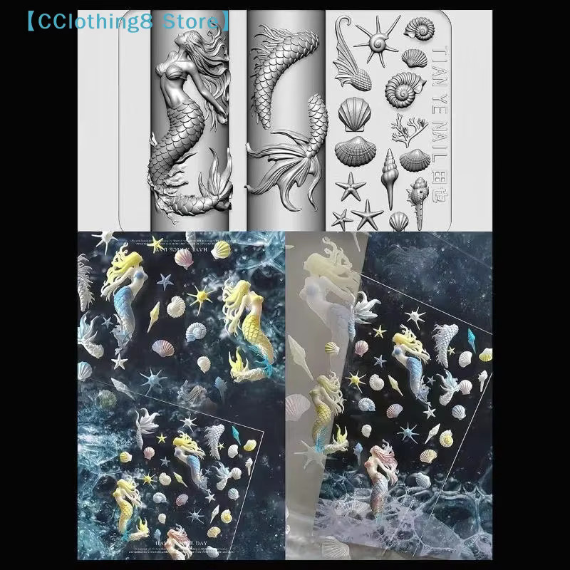 3D-Weichsilikon-Nagel-Schablonen mit Meerjungfrauen-Motiv, Nagelkunstform - Bild 2