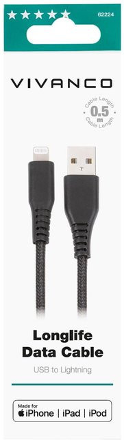 Apple LongLife USB auf Lightning Kabel, schwarz, Länge: 0,5 m - Bild 1