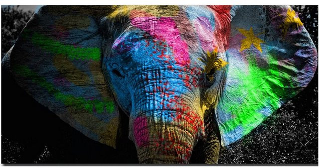 TPFLiving Poster Leinwand Graffiti Art Bunter Elefant Multicolor Modell FB022 Breite: 80 cm, Höhe: 160 cm - Bild 1