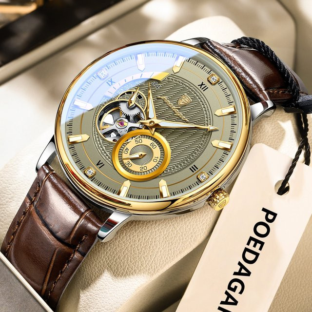 POEDAGAR Armbanduhr Automatik, Leder, Gold, Herren - Bild 1