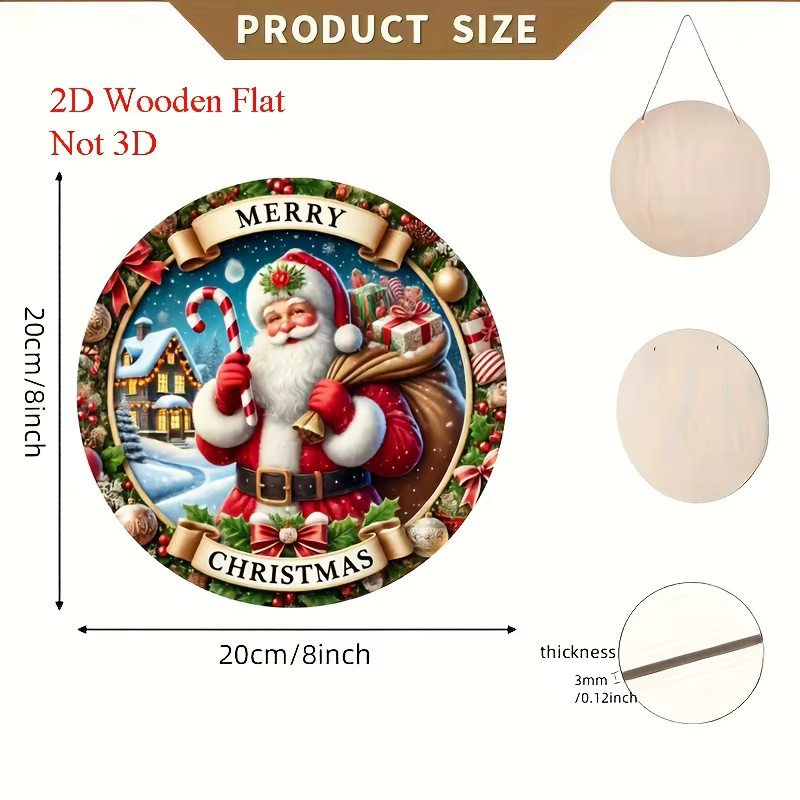 Potdemiel Weihnachts-Wandschild aus Holz mit Weihnachtsmann, rund, mehrfarbig, Durchmesser: 20 cm - Bild 3