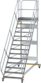 Günzburger Aluminium-Plattformtreppe fahrbar 45 Grad mit 14 Stufen in Silber - Bild 1