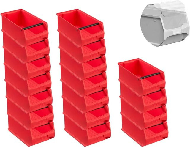 PROREGAL SuperSparSet 18er Pack Sichtlagerboxen 4.1 mit Griffstange und Abdeckung, Rot, H x B x T: 15 x 20 x 35 cm - Bild 1