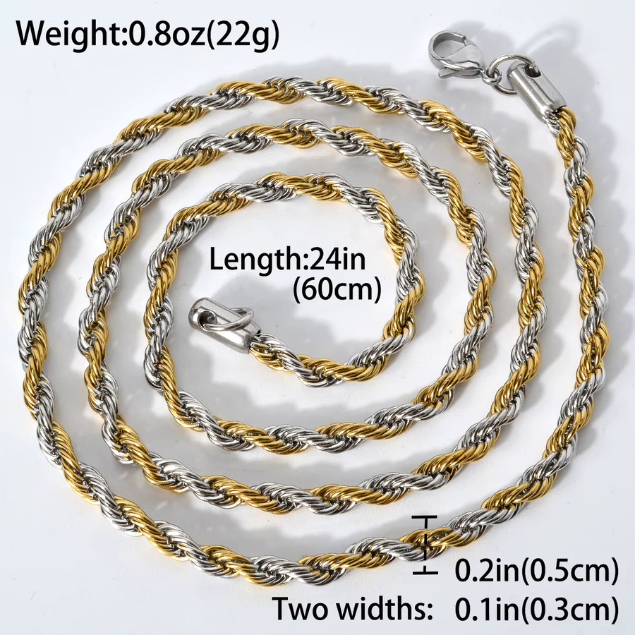 Zeadear Halskette, zweifarbige Edelstahl, verdrehte Seilkette, 60 cm, Unisex - Bild 2