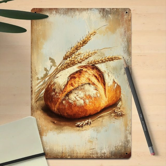 CIFBUY Vintage Wandkunst aus Metall mit floralem Design und Weizenverzierungen, rechteckiges Eisenschild für Küche, Café oder Bäckerei, B/H: 20,3 x 30,5 cm, Mehrfarbig - Bild 1