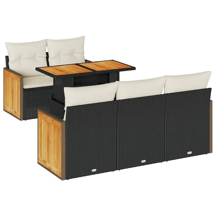 vidaXL 6-teilige Garten-Sofagarnitur aus Polyrattan in Schwarz mit Kissen und Stauraum - Bild 2