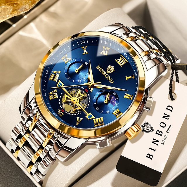 BINBOND Chronograph, Quarz, Edelstahl, Blau, Herren - Bild 1