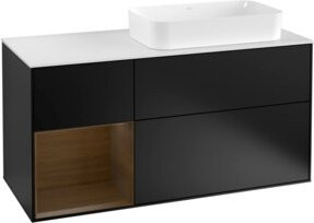V&B Waschtischunterschrank Finion mit Wandbeleuchtung und Regal links in Blau Lack, Breite: 120 cm, Tiefe: 50,1 cm, Höhe: 50,1 cm - Bild 1