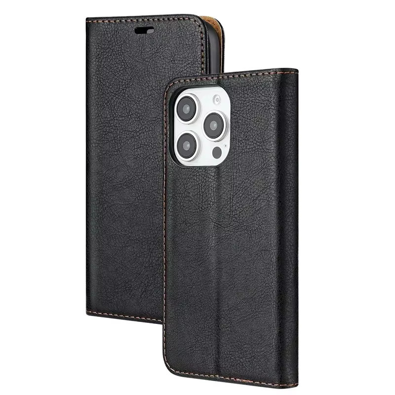 LLCOHA Magnetische Leder-Brieftasche als Flip Cover und Standfunktion für iPhone 16 Pro Max, 15 Plus, 14, 13, 12, 11 in Schwarz - Bild 5