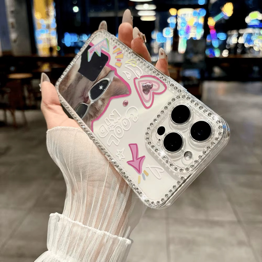 Caynes Stoßfeste iPhone Schutzhülle mit Katzen-Design und Armband in Transparent - Bild 3