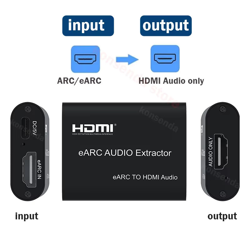 Konsenda HDMI ARC Audio-Extraktor Konverter in Schwarz für eARC/ARC zu HDMI Audio mit Unterstützung für CEC, PCM 2.0, 5.1CH und 7.1CH - Bild 4