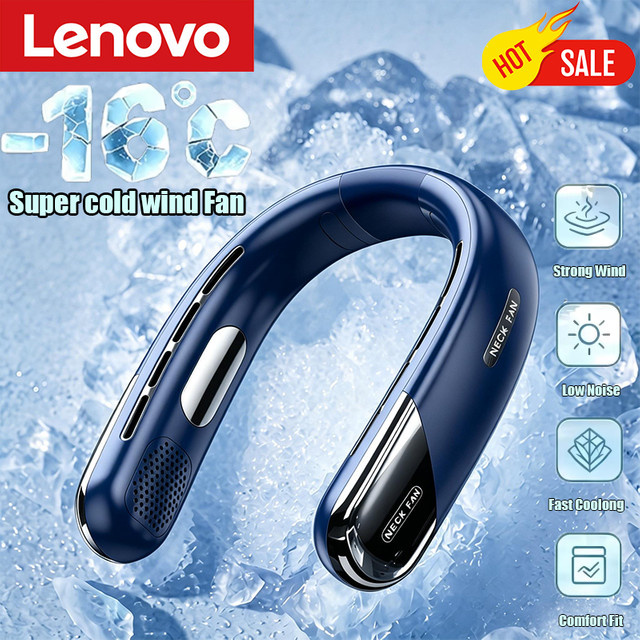 Lenovo Tragbarer Nackenventilator in Weiß, 10000mAh, blattlos, USB wiederaufladbar mit 3 Geschwindigkeiten - Bild 1