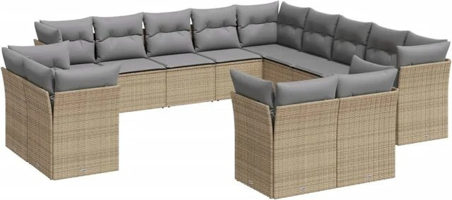 vidaXL 13-tlg Garten-Sofagarnitur in U-Form aus Polyrattan mit Kissen, Beige - Bild 1