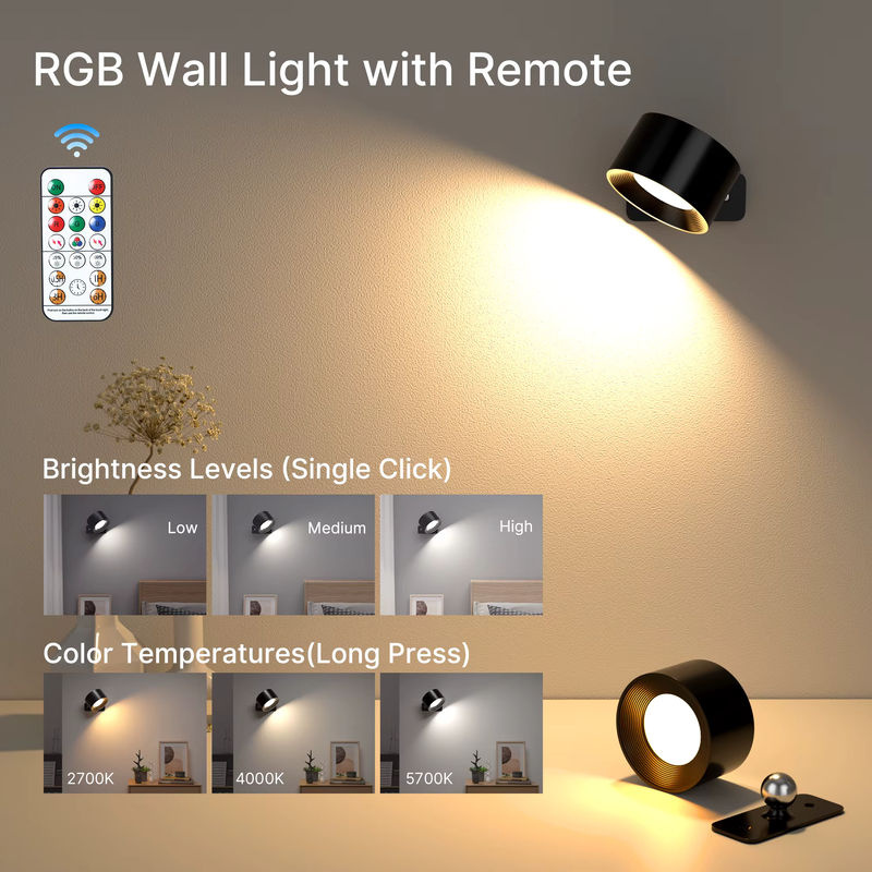 Dimmbare LED-Wandleuchte in Weiß mit 19 RGB-Farben, wiederaufladbare batteriebetriebene Rundleuchte mit Touch-Steuerung, Fernbedienung und 360 Grad Rundumbeleuchtung - Bild 6