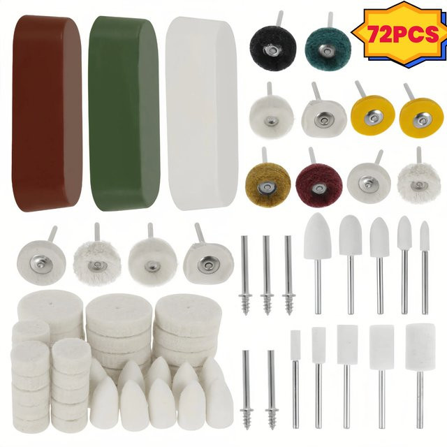 72-teiliges Polierscheiben-Set mit 1/8 Zoll Schaft in Multicolour als Drehwerkzeug-Zubehör für Metall, Glas und Schmuck - Bild 1