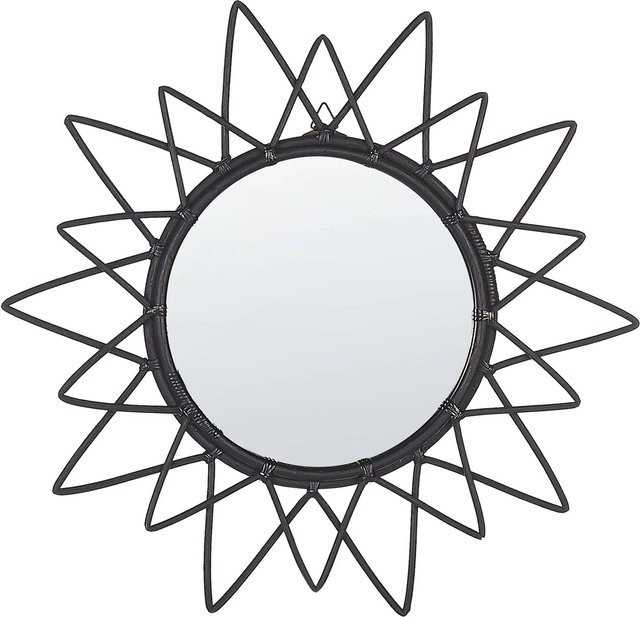 Beliani Wandspiegel AROEK in Schwarz im Boho-Stil mit Rattan und Metall, B/H: 61 x 61 cm - Bild 1