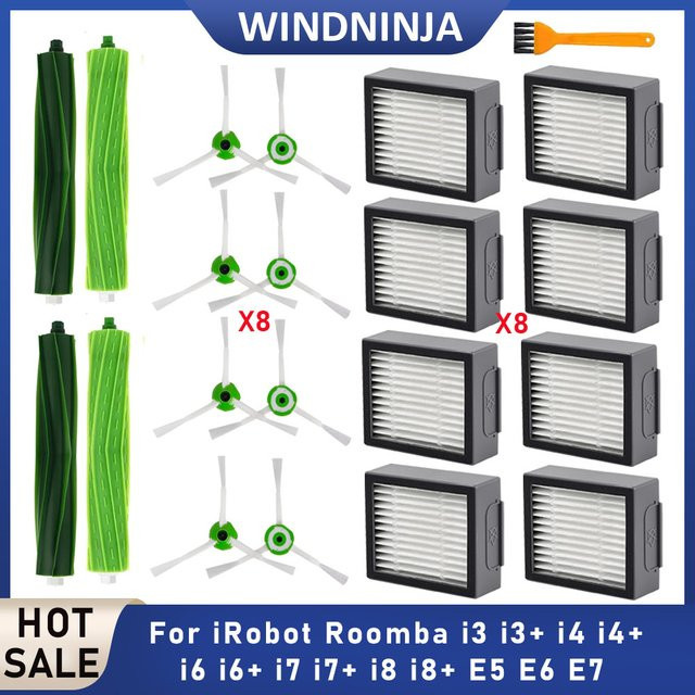 Ersatzteil-Set für iRobot Roomba i3, i4, i6, i7, i8, E5, E6, E7 Saugroboter mit Hauptbürste, Seitenbürste und HEPA-Filter - Bild 1