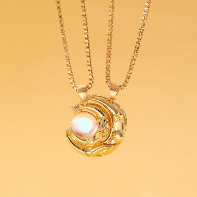YULIN Halskette, Magnetische Partner-Matching-Halskette, Sonne Mond Herzform, Kupfer, Gold, Unisex - Bild 1