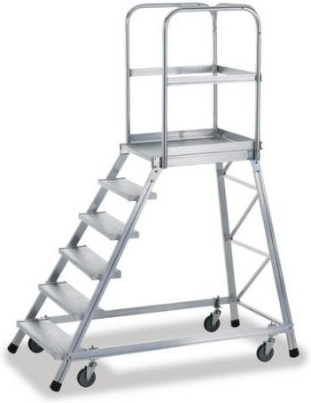 ZARGES Aluminium Podesttreppe fahrbar in Silber - Bild 1