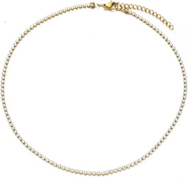 Halskette Tennis Kette Link Choker, Gold Farbe, Edelstahl, Damen - Bild 1