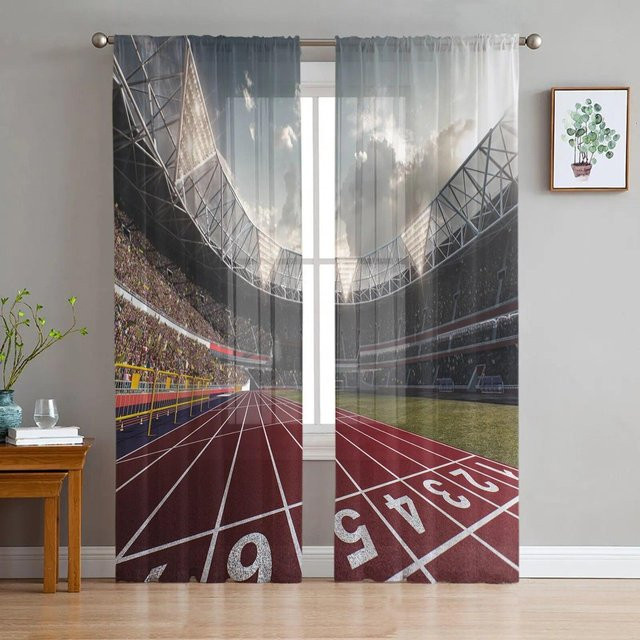 Transparenter Tüllvorhang mit Stadion-Sport-Motiv von A Family Of Home Textiles in Schwarz, Breite: 135 cm, Höhe: 114 cm - Bild 1