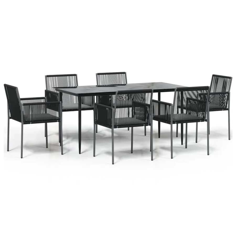 vidaXL 7-teilige Garten-Essgruppe aus Poly Rattan und Stahl in Schwarz mit Kissen und Glastisch - Bild 2