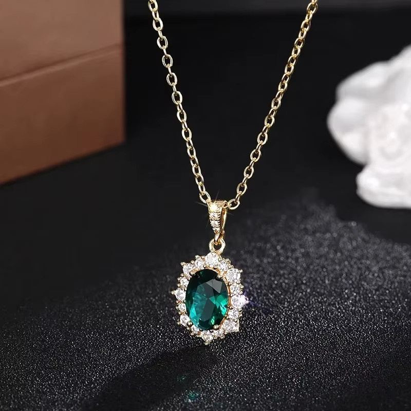 Huitan Halskette, Sonnenblumen-Design, Anhänger, grüner Zirkonia, Damen - Bild 1