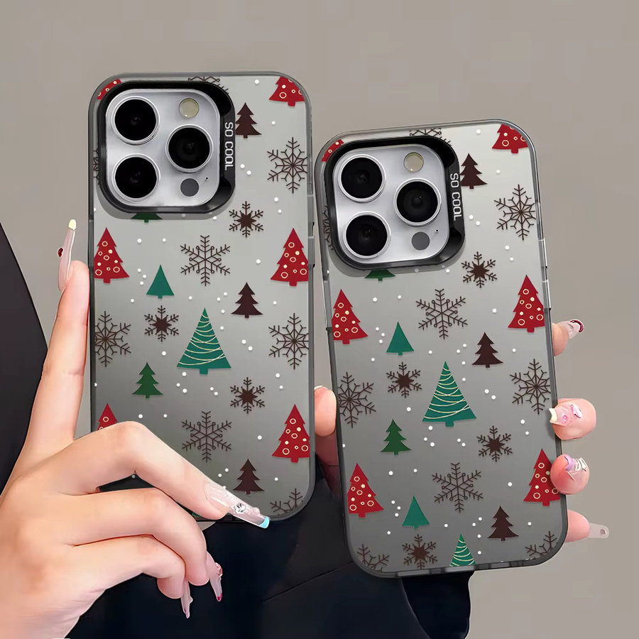 Stoßfeste iPhone Handyhülle mit Weihnachtsbaum- und Schneemann-Design in Silber für iPhone 17 Pro Max, 16, 15, 14, 13, 12, 11 Pro Max - Bild 3