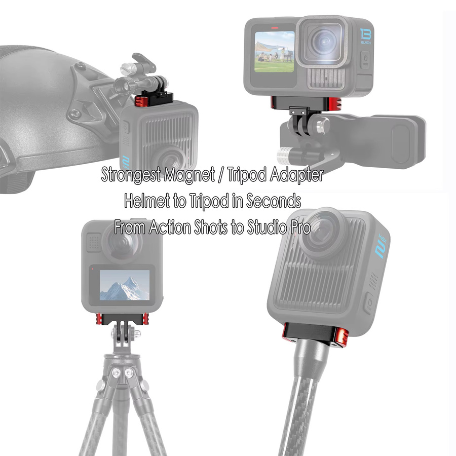 Dual Lock Quick Release Magnetische Basis Action Kamera Ständer Halterung mit 1/4 Zoll und Arri Anschluss für GoPro Hero 13 und GoPro MAX 2, Schwarz - Bild 3